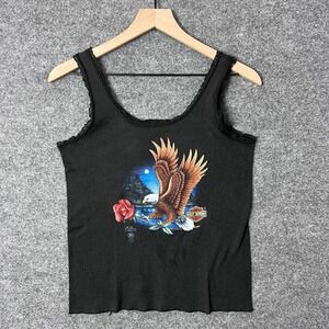 Vintage Harley Davidson 1987 Eagle Rose Lace Trim Tank Top‎ Biker Large